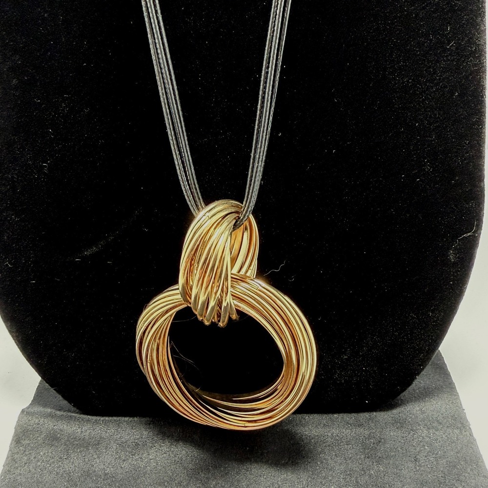 Cord Necklace Womens 26 In Gold Tone Interlocking Wire Ring Pendant